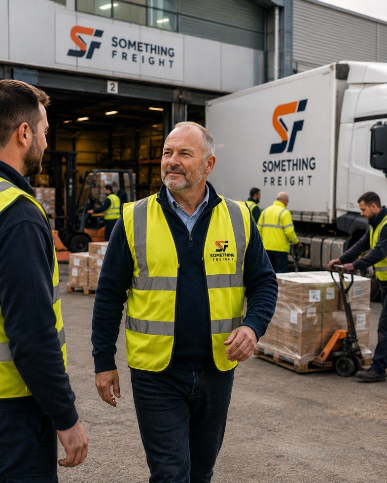 Owner of a 50 employee logistics company walking through the business he has built