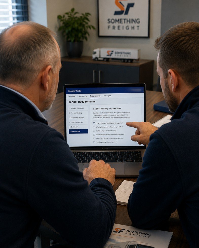 Business owners reviewing cyber security requirements within a supplier tender portal