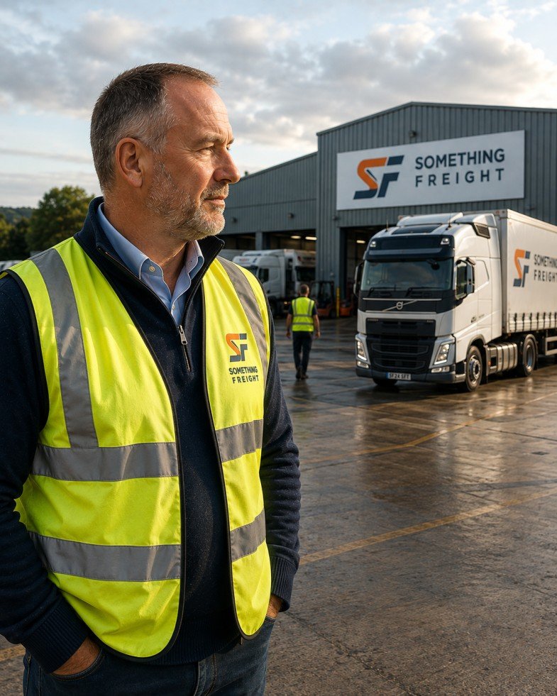 Logistics business owner watching the company move forward from the depot forecourt