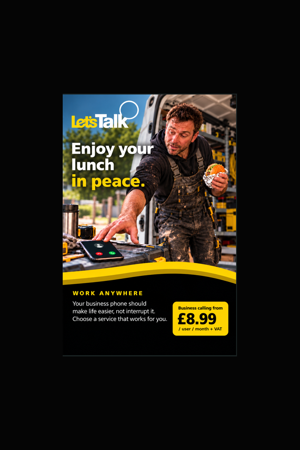 Front cover: Enjoy your lunch in peace, business calls from £8.99 plus VAT.