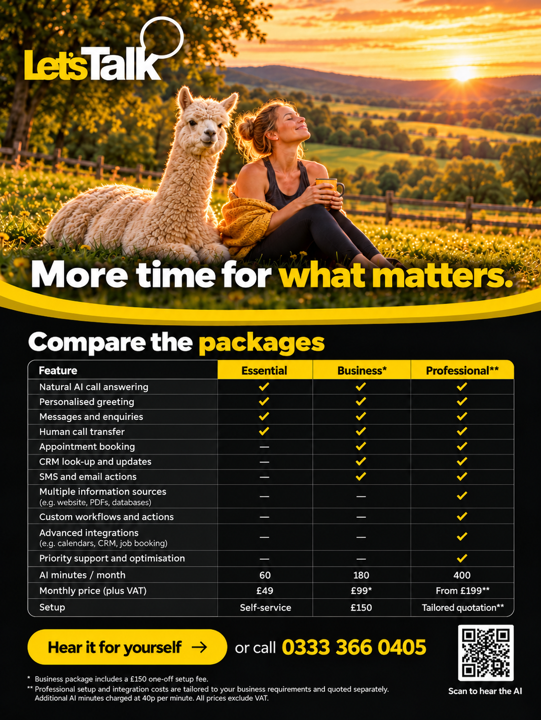 Extra Time flyer back cover, More time for what matters